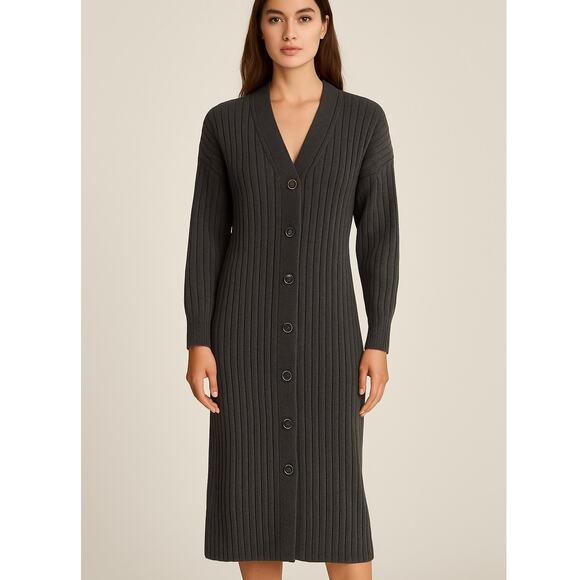 Faherty Jackson Long Sleeve Rib Sweater Dress In Ash Heather - Picture 1 of 9